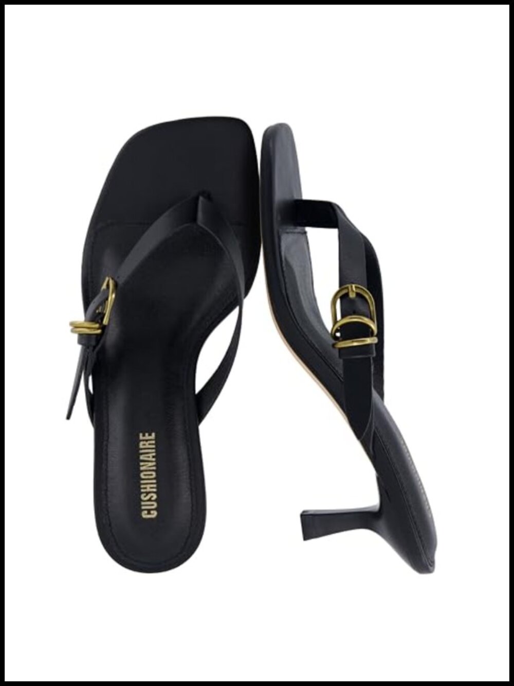 Cushionaire Women's Low Kitten Heel Thong Sandals Square Toe Adjustable Dressy